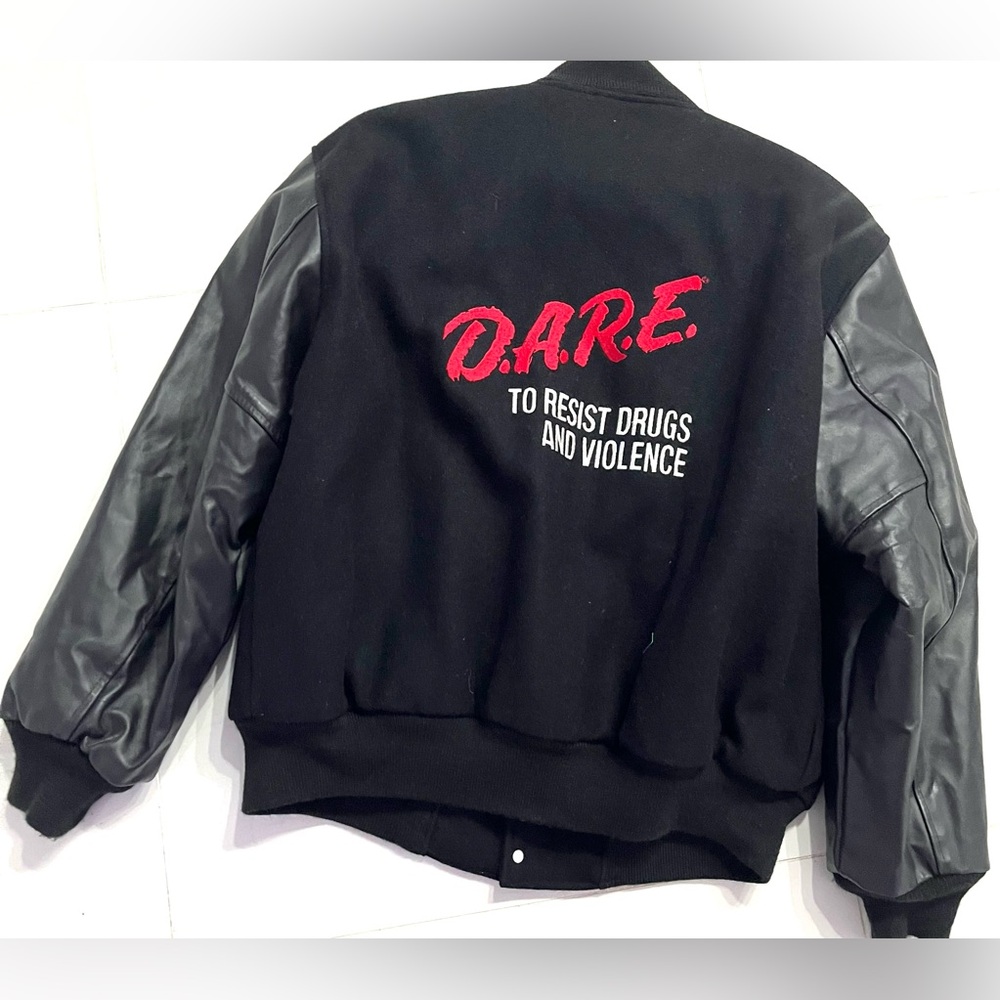 Butwin Vintage 90's D.A.R.E. Black Wool Leather Varsity Jacket